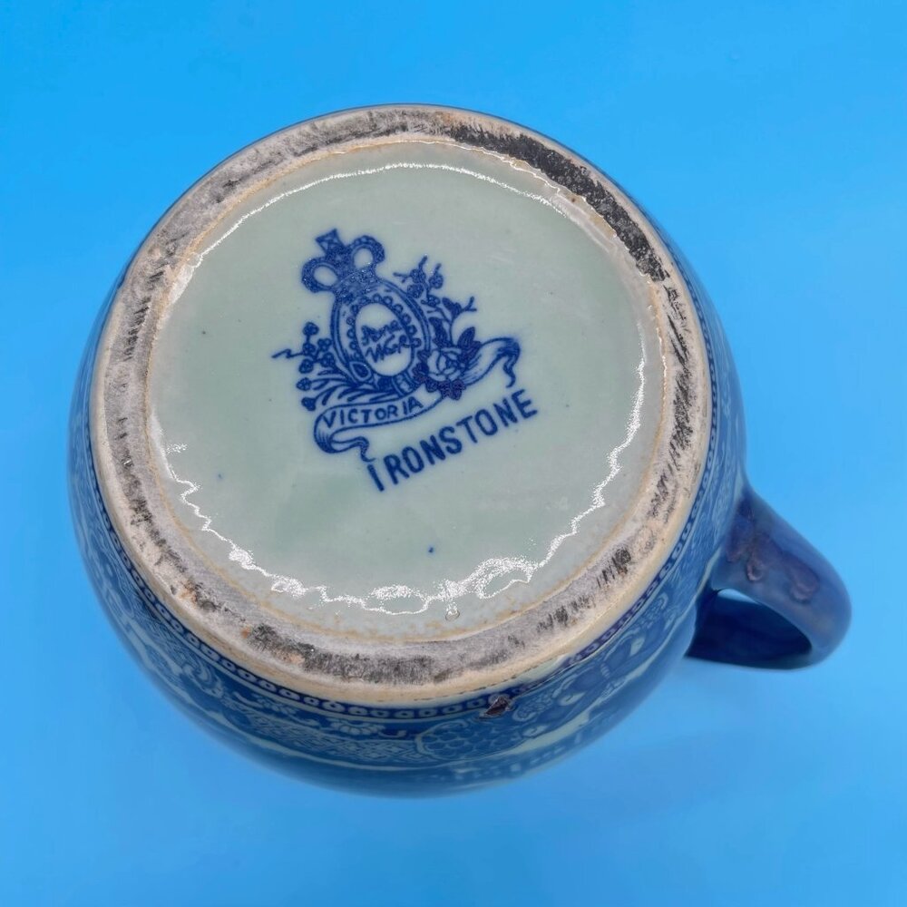Vtg Victoria Ware Ironstone Pitcher Jug Flow Blue Transfer Ware Asian Village - Picture 10 of 11